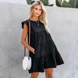 VICI Black East Coast Pocketed Tiered Ruffle Babydoll Dress
